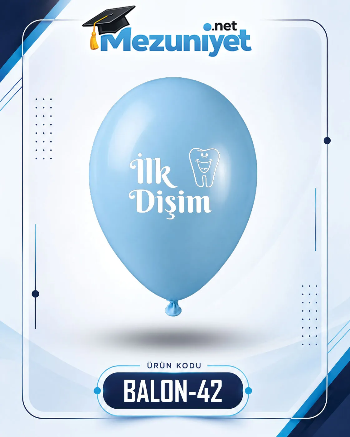 İlk Diş Baskılı Balon - Mavi (100 Adet) - Mezuniyet.Net